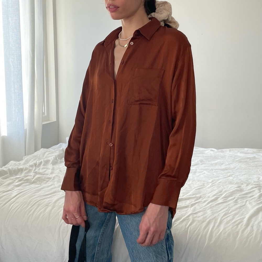 zara button down blouse in rust